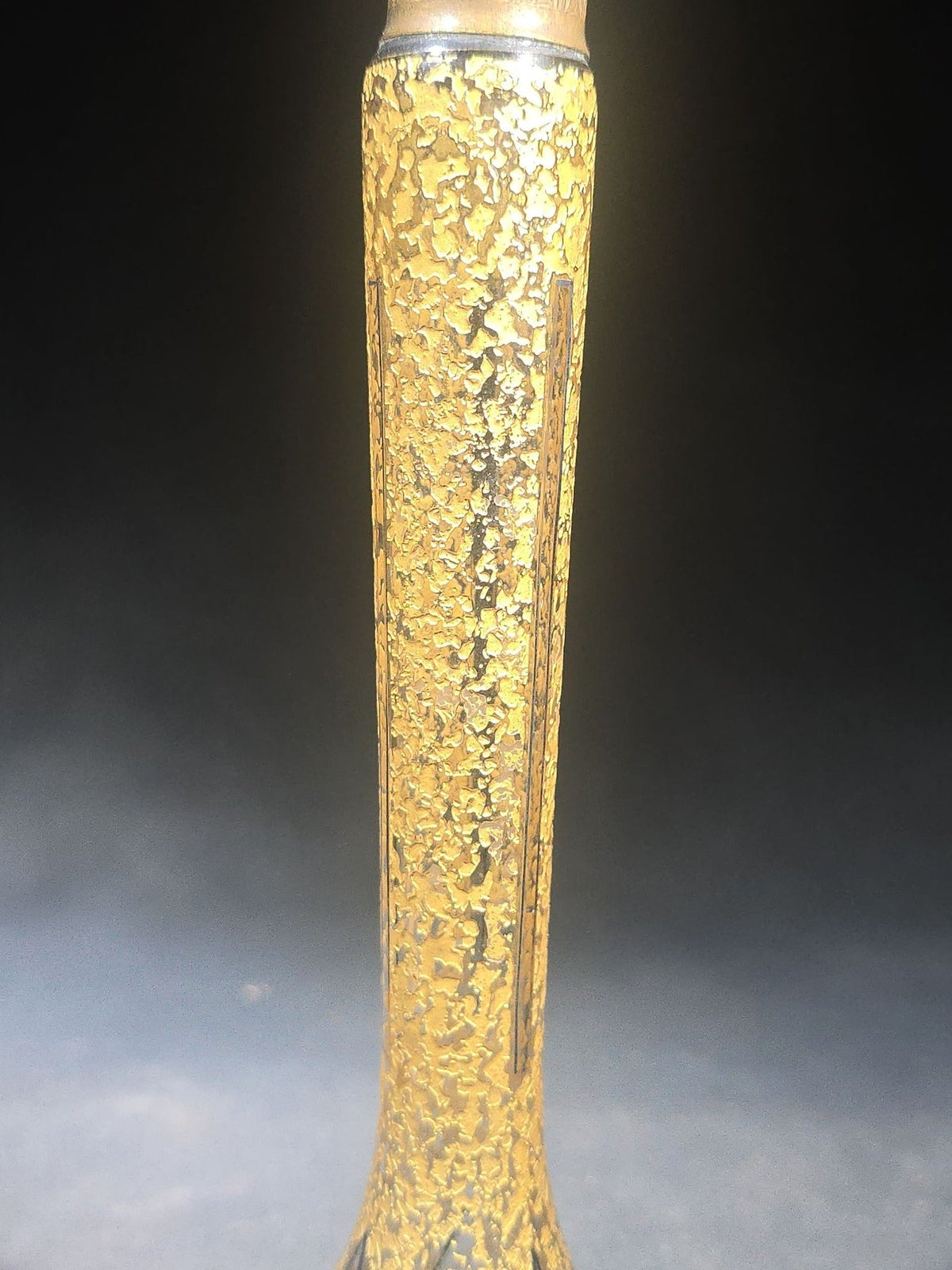 Antique Gold-Encrusted Glass Perfume Atomizer with Etched Floral Base and Engraved Brass Fittings