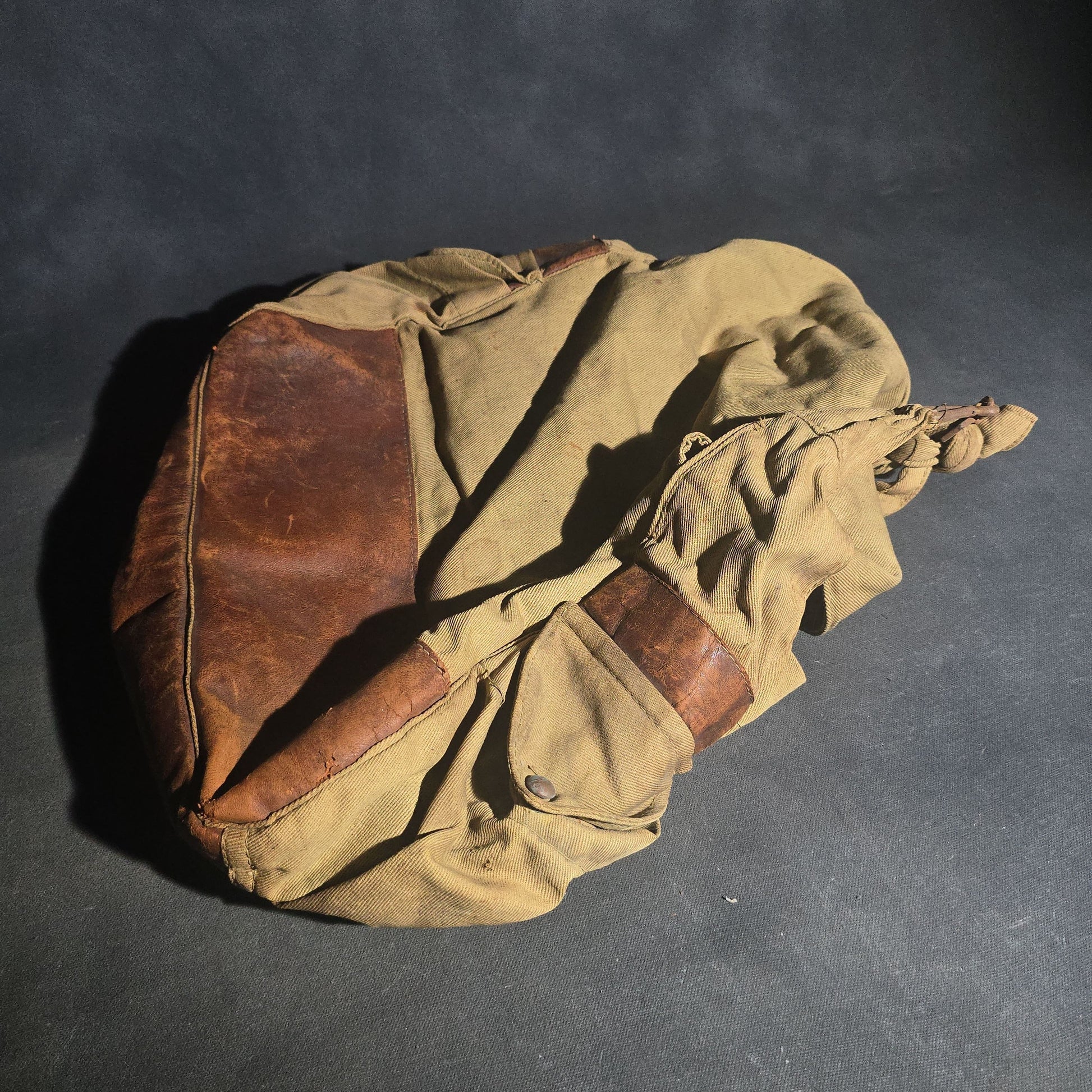 Antique Canvas and Leather Shoulder Bag, World War I Era
