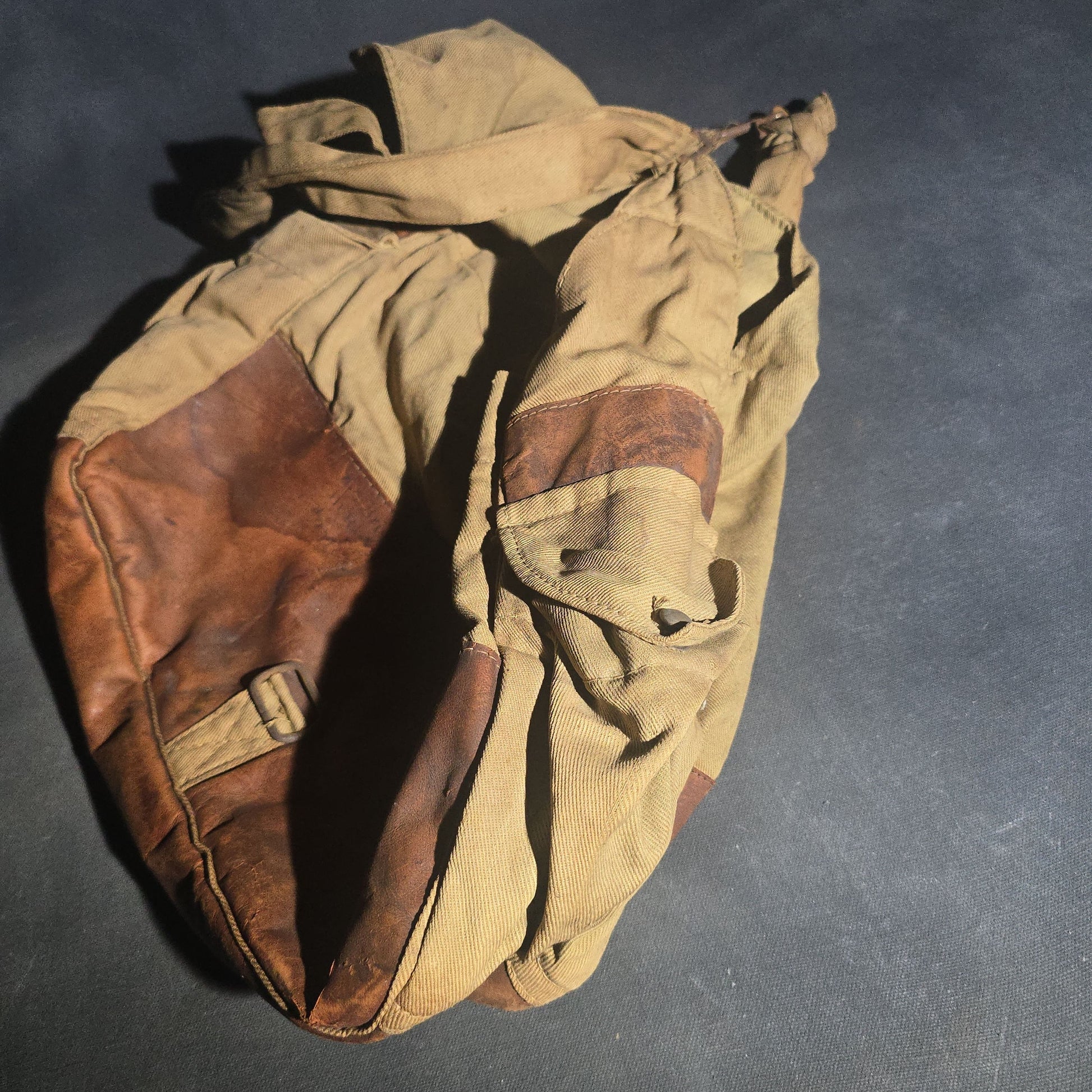 Antique Canvas and Leather Shoulder Bag, World War I Era