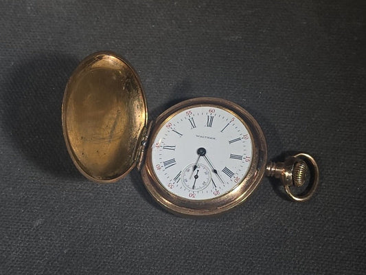 Antique Waltham Hunter Case Pocket Watch with Engraved Case, Serial No. 3496455