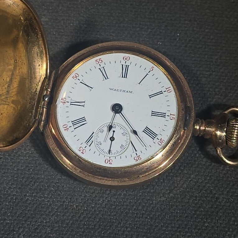 Antique Waltham Hunter Case Pocket Watch with Engraved Case, Serial No. 3496455