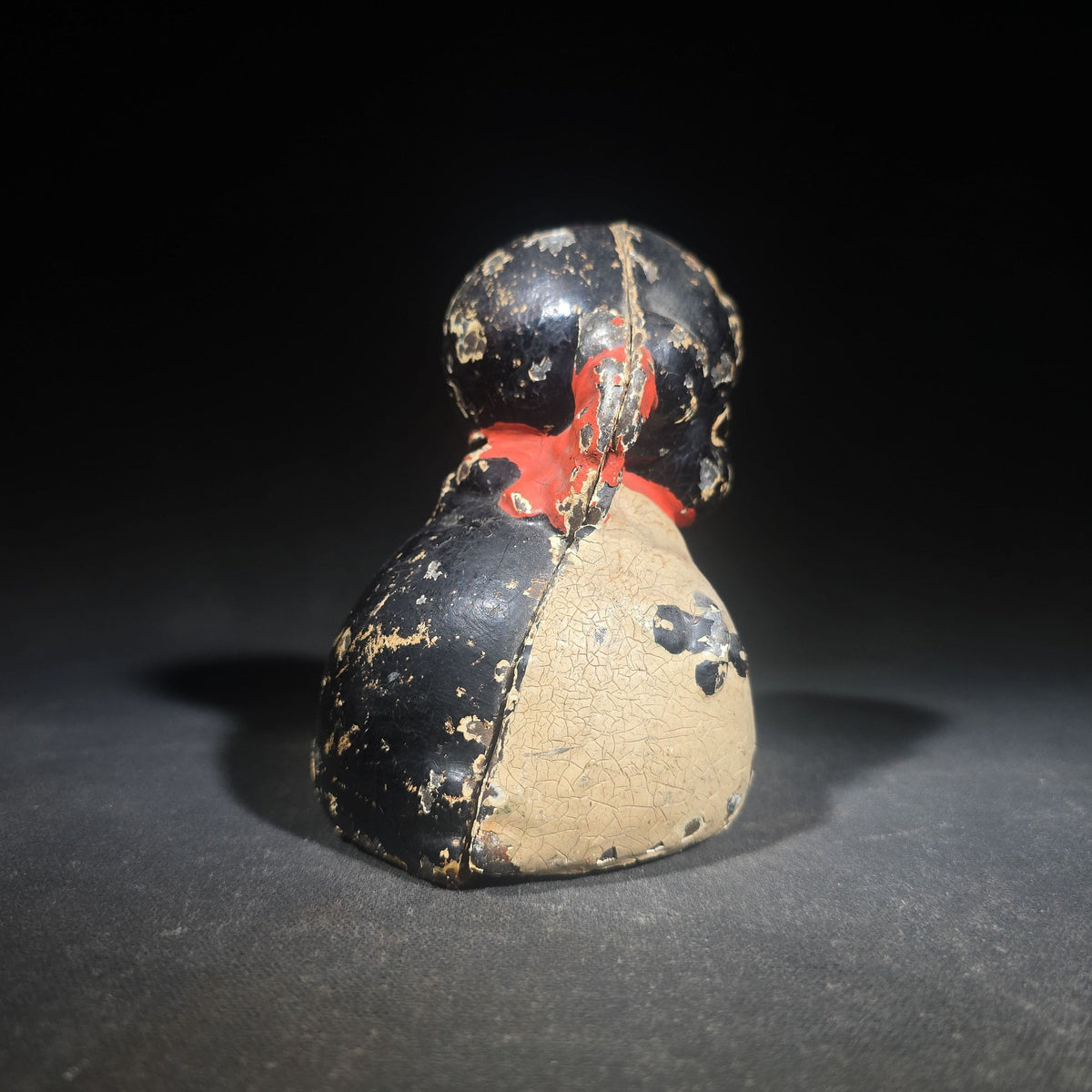 Vintage Hubley "Puppo" Painted Cast Iron Figural Puppy Still Bank with Red Bow