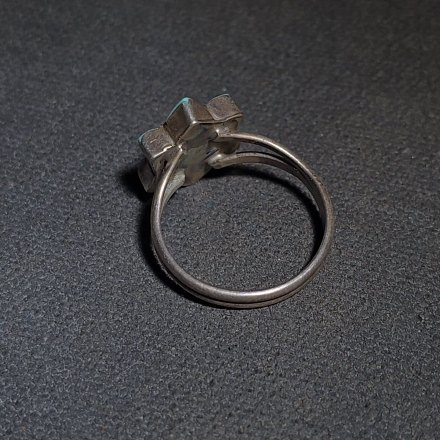 Trio of Vintage Southwestern Sterling Silver and Turquoise Rings Including Turquoise Inlay Star and Two Heart Cabochon Rings
