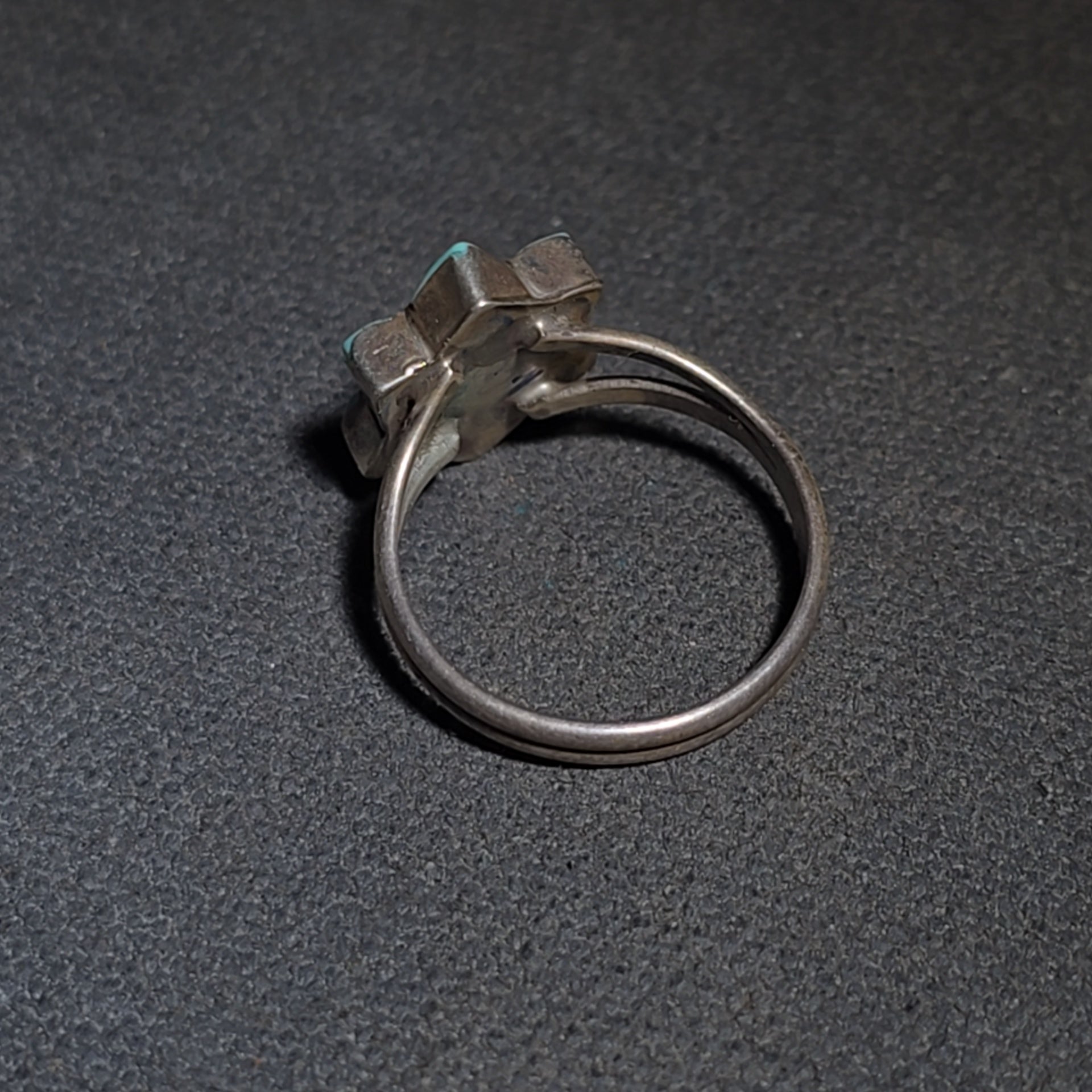 Trio of Vintage Southwestern Sterling Silver and Turquoise Rings Including Turquoise Inlay Star and Two Heart Cabochon Rings