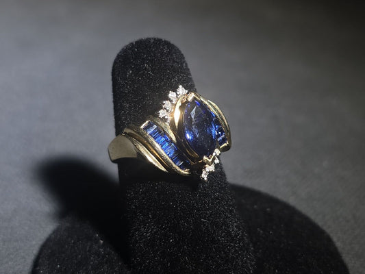 10K Gold Marquise-Cut Sapphire and Diamond Ring by Samuel Aaron, Inc.