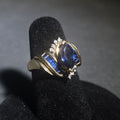 Lot 026 - 10k Gold Marquise-Cut Sapphire and Diamond Ring by Samuel Aaron, Inc., Size 5.5, Total Weight 4.62 g