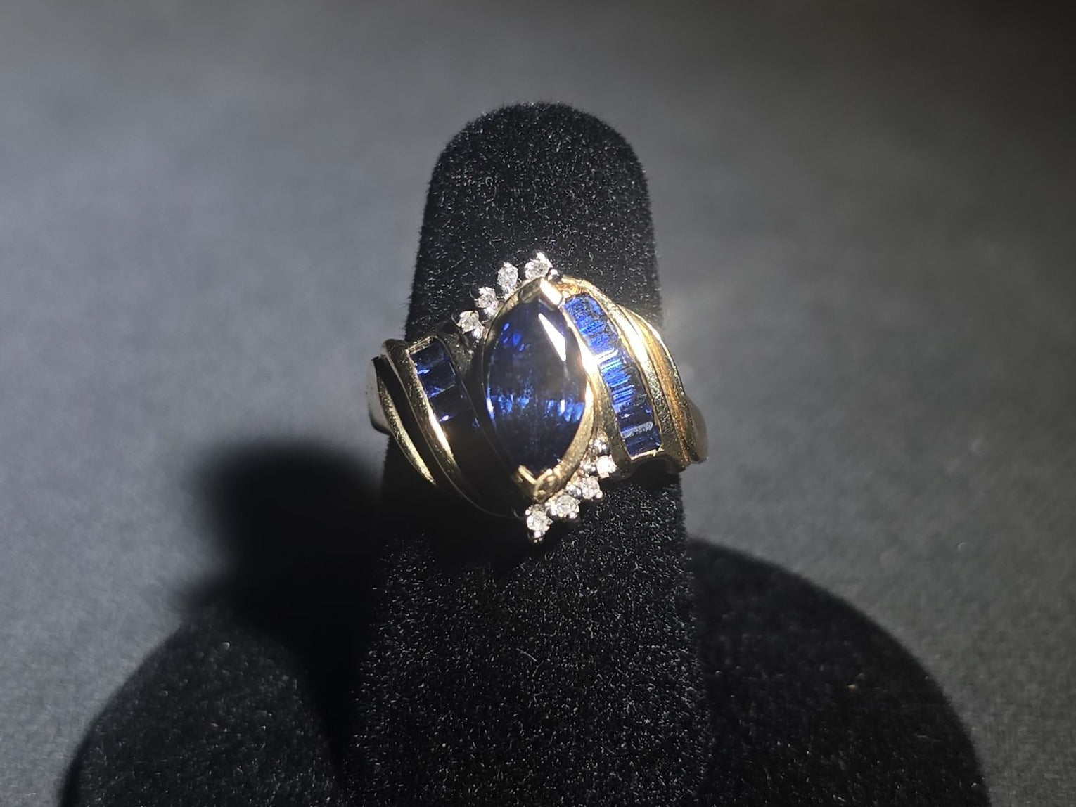 10K Gold Marquise-Cut Sapphire and Diamond Ring by Samuel Aaron, Inc.