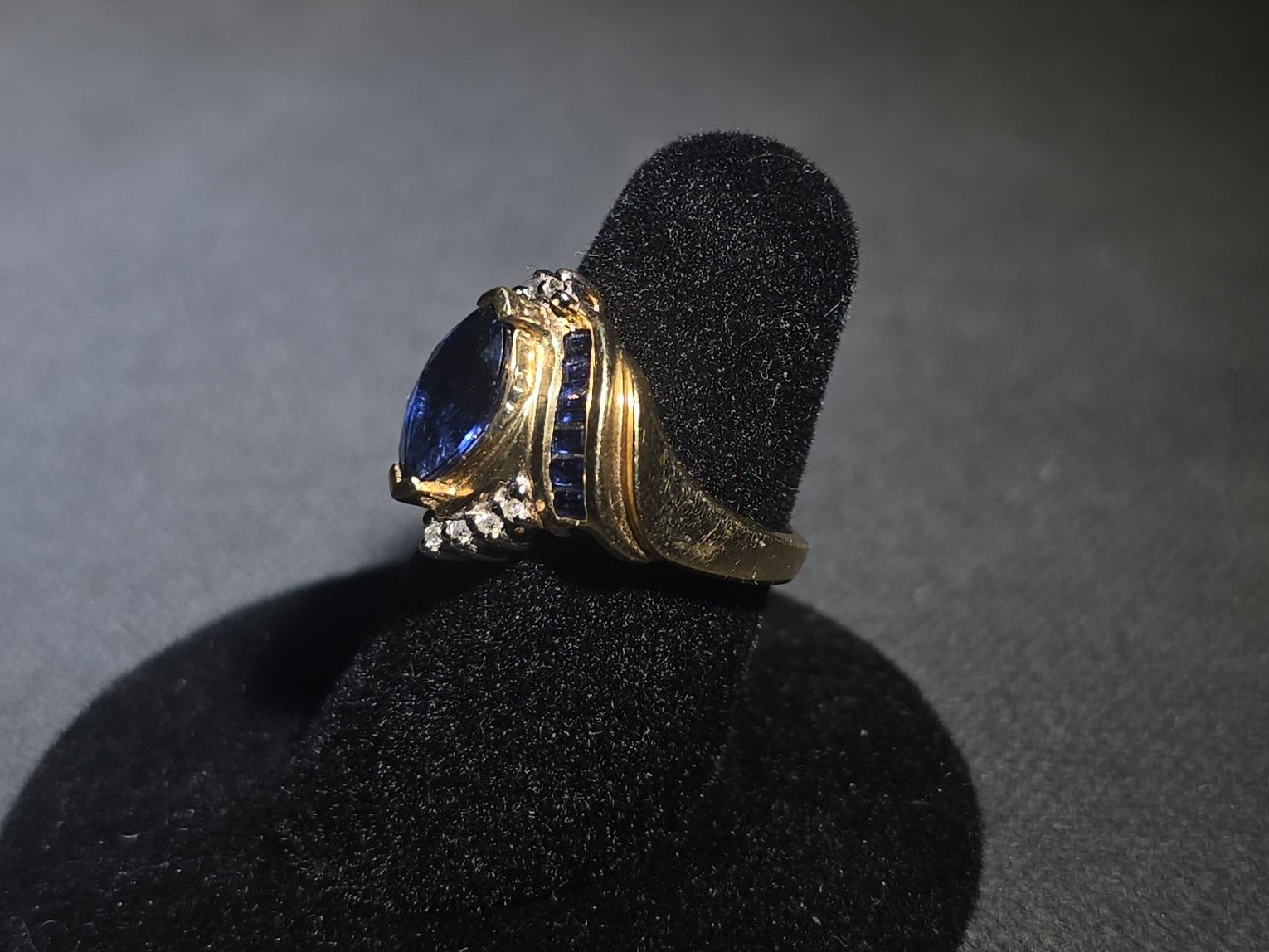 10K Gold Marquise-Cut Sapphire and Diamond Ring by Samuel Aaron, Inc.