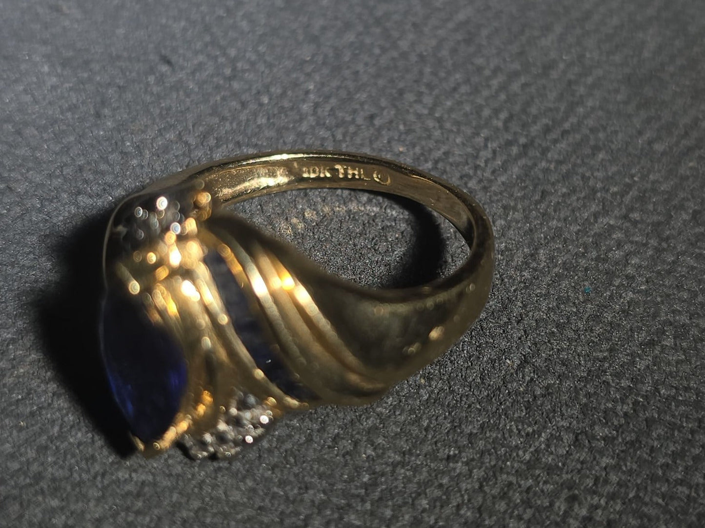 10K Gold Marquise-Cut Sapphire and Diamond Ring by Samuel Aaron, Inc.