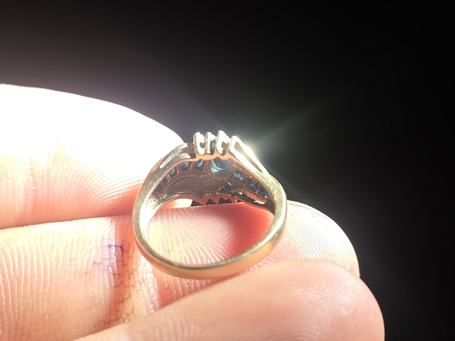 10K Gold Oval-Cut Sapphire and Diamond Bypass Ring with Channel-Set Sapphires