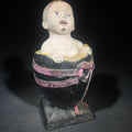 Lot 104 - Antique Painted Cast Iron Baby in Egg Figural Still Bank, Patented 1924 by L.V. Aronson, Later Paint, Missing Bottom Door, 7-1/2" H