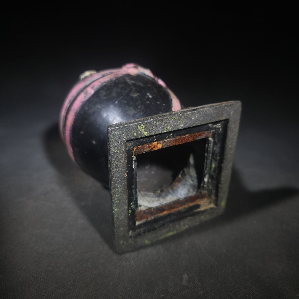 Antique Painted Cast Iron Baby in Egg Figural Still Bank, Patented 1924 by L.V. Aronson, Later Paint, Missing Bottom Door