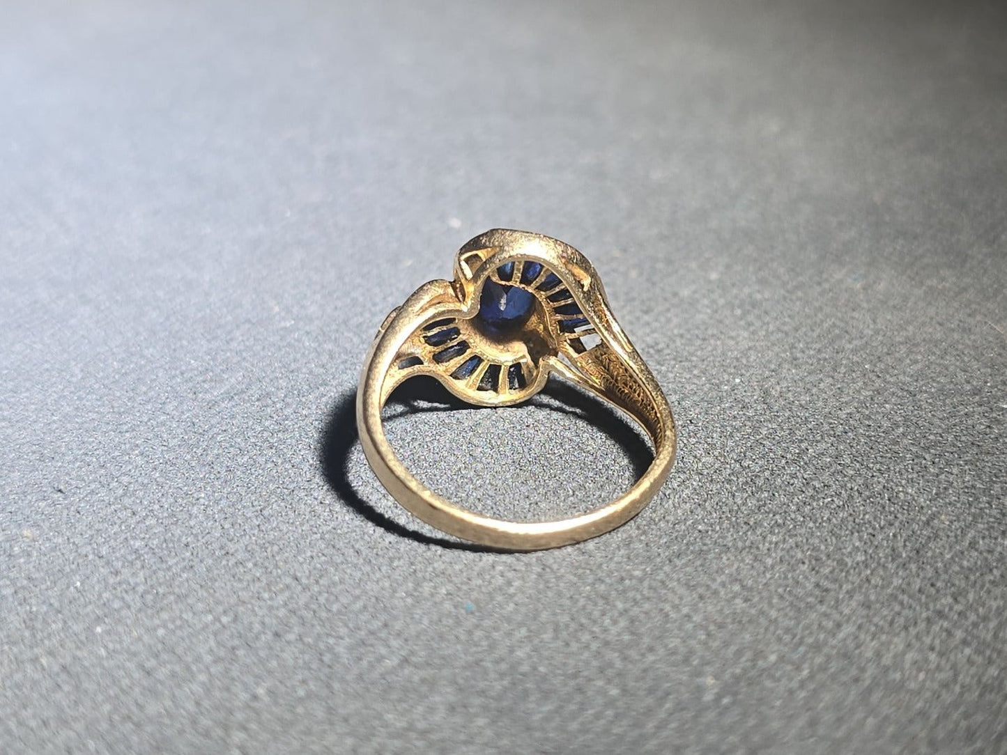 10K Gold Oval-Cut Sapphire and Diamond Bypass Ring with Baguette-Cut Sapphires
