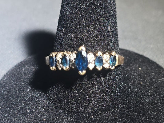 10K Gold Marquise-Cut Sapphire and Diamond Ring