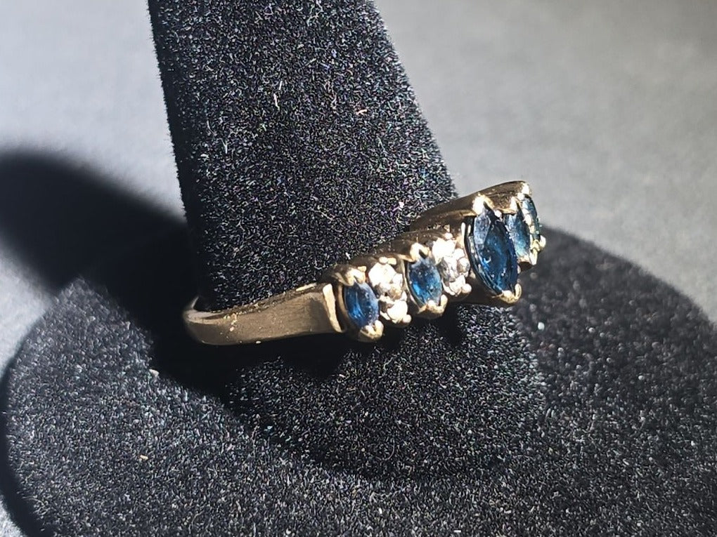 10K Gold Marquise-Cut Sapphire and Diamond Ring