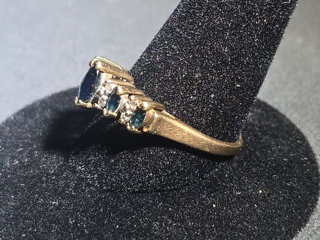 10K Gold Marquise-Cut Sapphire and Diamond Ring