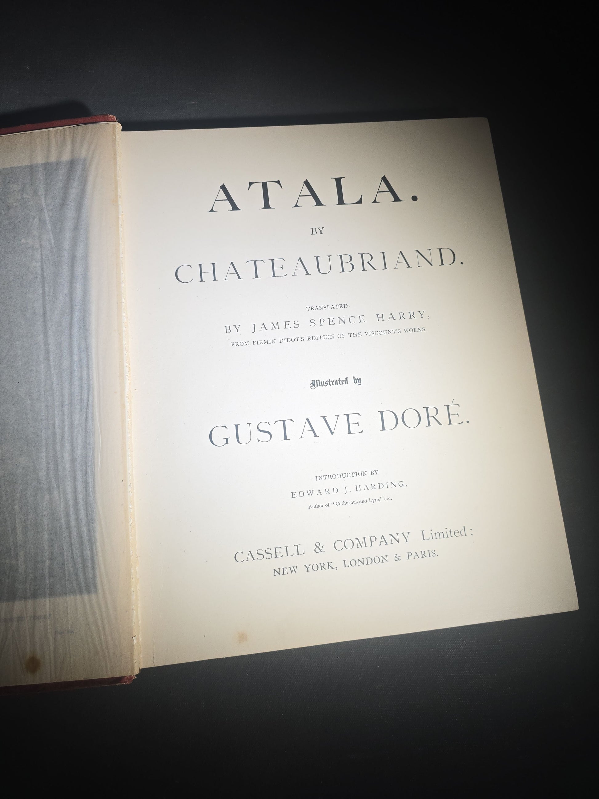 "Atala" Antique Illustrated Book by Chateaubriand, Illustrated by Gustave Dore, Translated by James Spence Harry, Published by Cassell & Company Limited, New York, 1884
