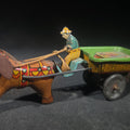 Lot 127 - Vintage Tin Lithograph Wind-Up Horse and Cart Toy with Driver, Manufactured by Alps, Japan, 5" L