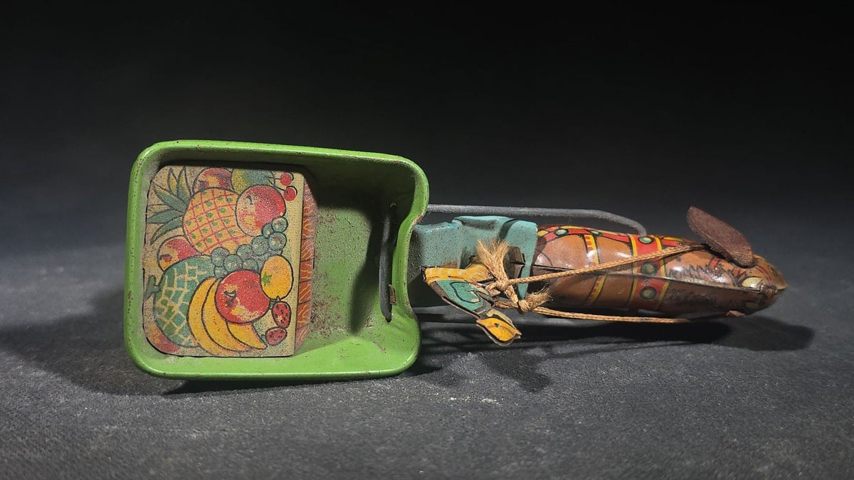 Vintage Tin Lithograph Wind-Up Horse and Cart Toy with Driver, Manufactured by Alps, Japan