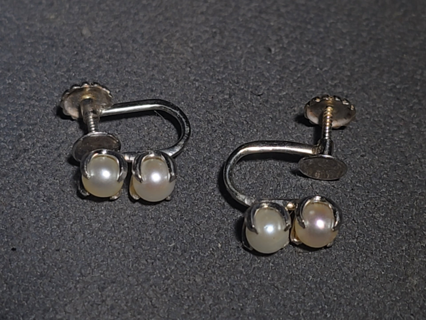 Pair of Vintage 14K Gold Double Pearl Screw-Back Earrings including One Pair with Larger Pearls and One Pair with Smaller Pearls