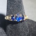 Lot 030 - 10k Gold Three-Stone Oval-Cut Sapphire and Diamond Ring, Size 7, Total Weight 2.2 g