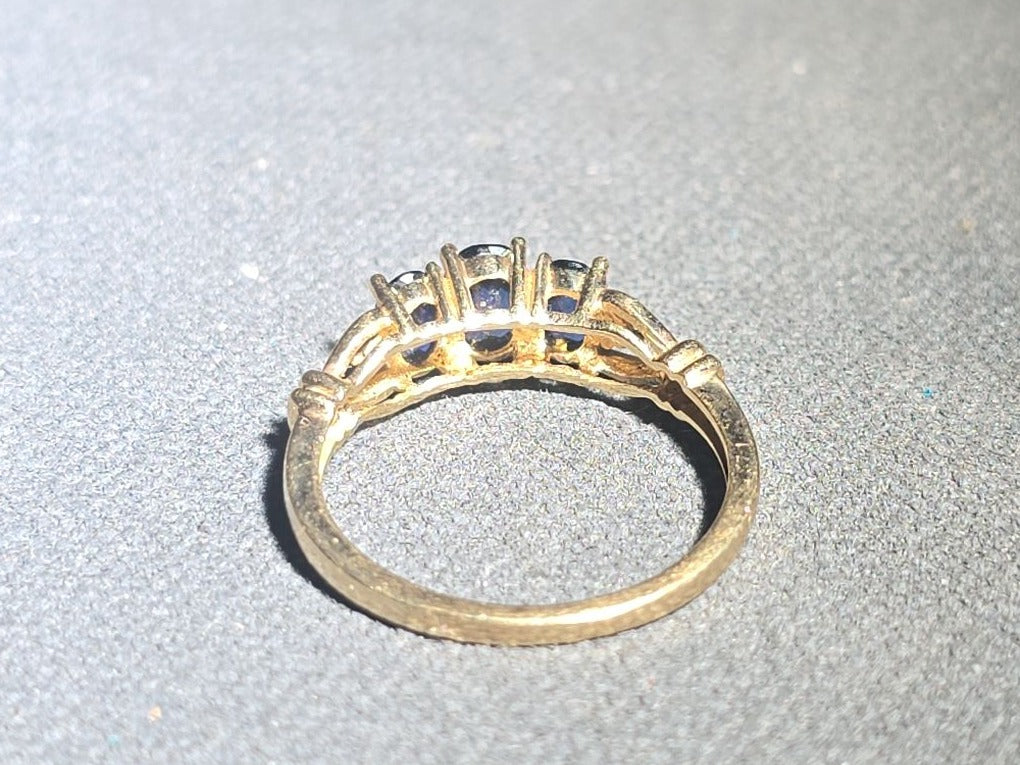 10K Gold Three-Stone Oval-Cut Sapphire and Diamond Ring