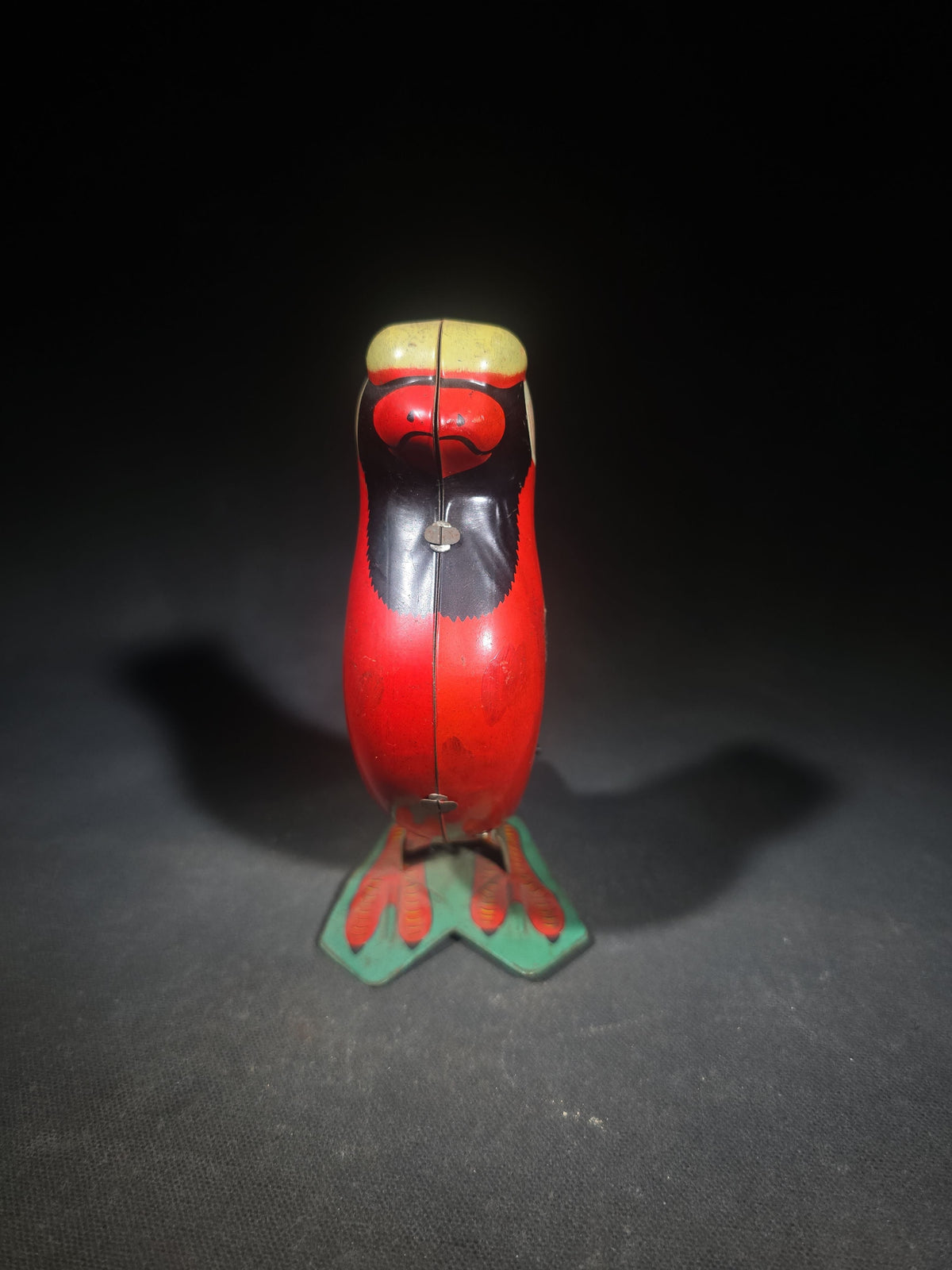 Vintage Tin Lithograph Wind-Up Parrot Toy, Missing Key