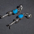 Lot 080 - Pair of Vintage Southwestern Sterling Silver and Turquoise Squash Blossom Dangle Earrings, Total Weight 5.07 g