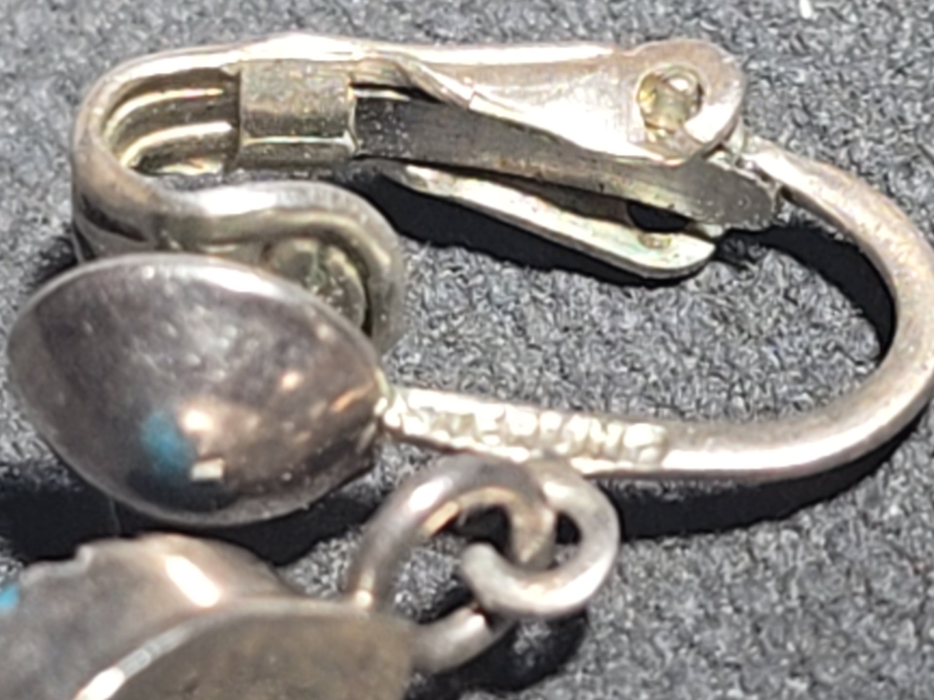 Pair of Vintage Southwestern Sterling Silver and Turquoise Squash Blossom Dangle Earrings