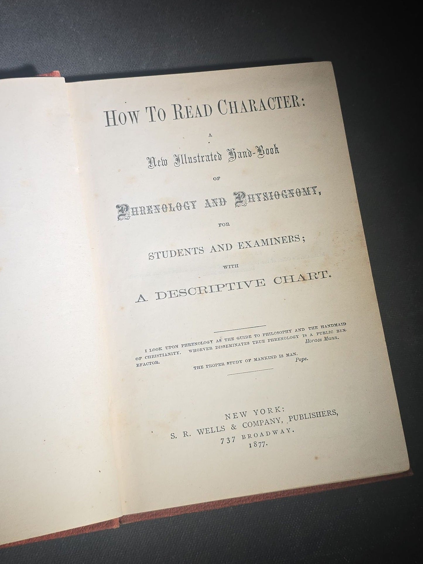 "How to Read Character" Antique Illustrated Phrenology and Physiognomy Handbook, Published by S. R. Wells & Company, New York, 1877