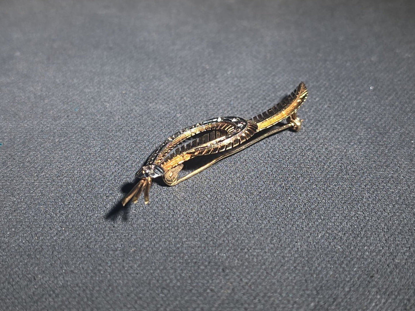 18K Gold Feather Brooch with Rhinestones