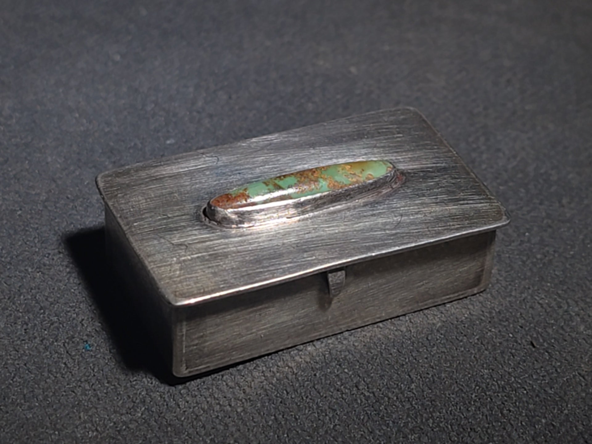 Vintage Unmarked Sterling Silver Southwestern Pill Box with Turquoise Cabochon