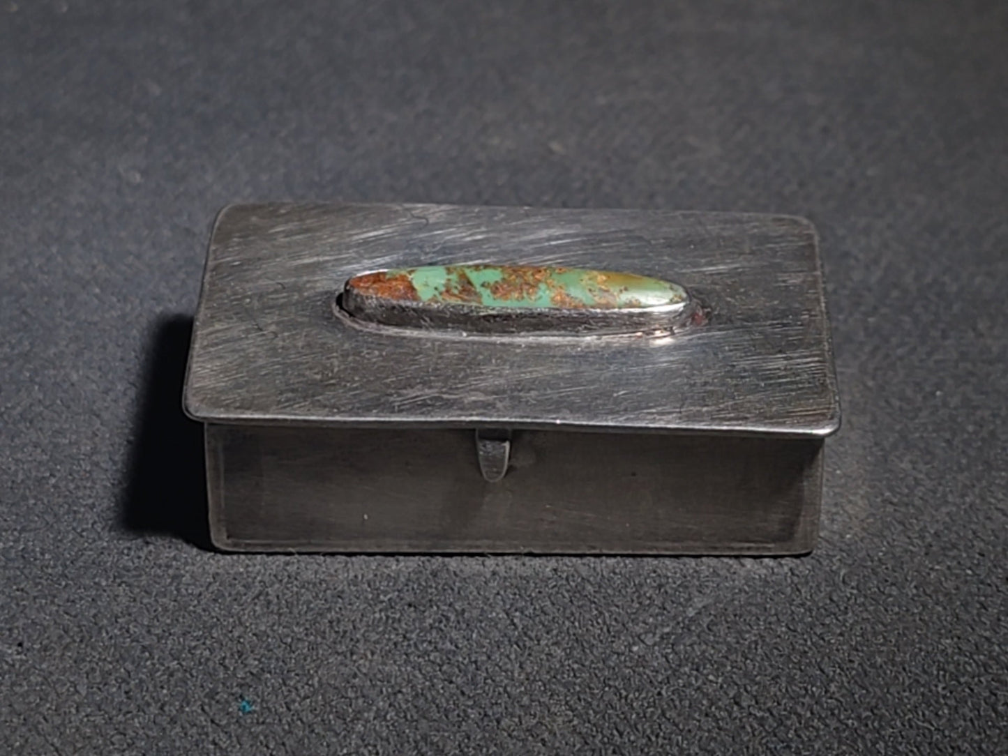 Vintage Unmarked Sterling Silver Southwestern Pill Box with Turquoise Cabochon