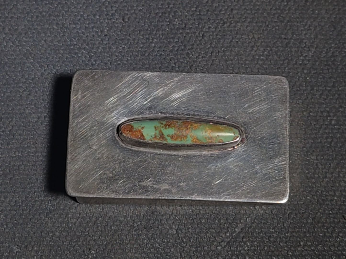 Vintage Unmarked Sterling Silver Southwestern Pill Box with Turquoise Cabochon