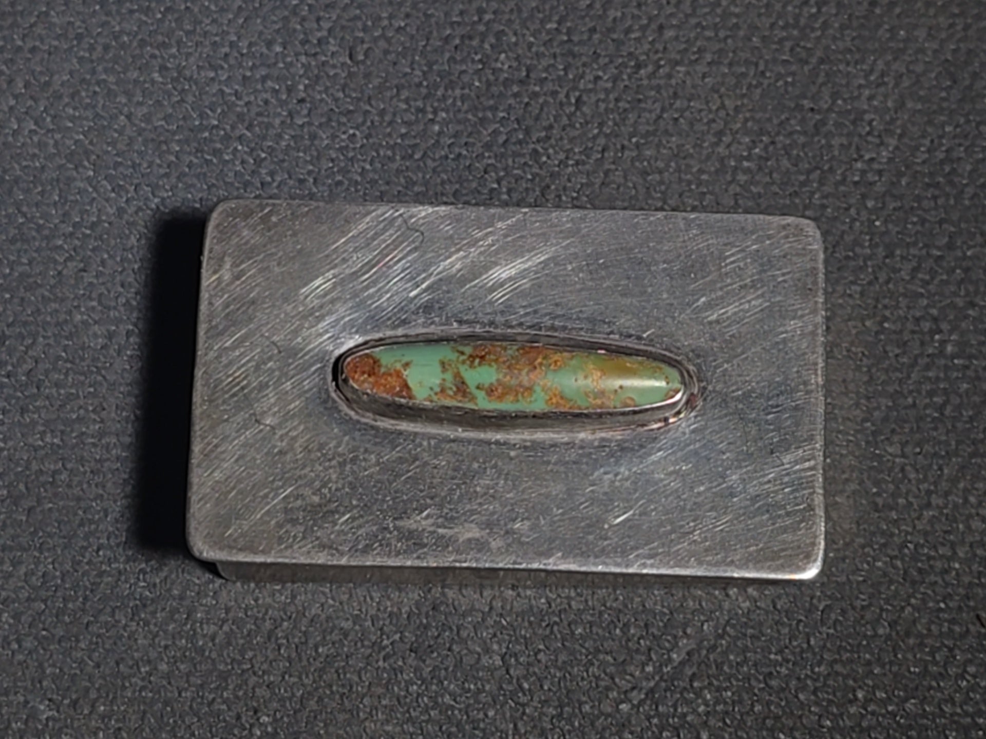 Vintage Unmarked Sterling Silver Southwestern Pill Box with Turquoise Cabochon