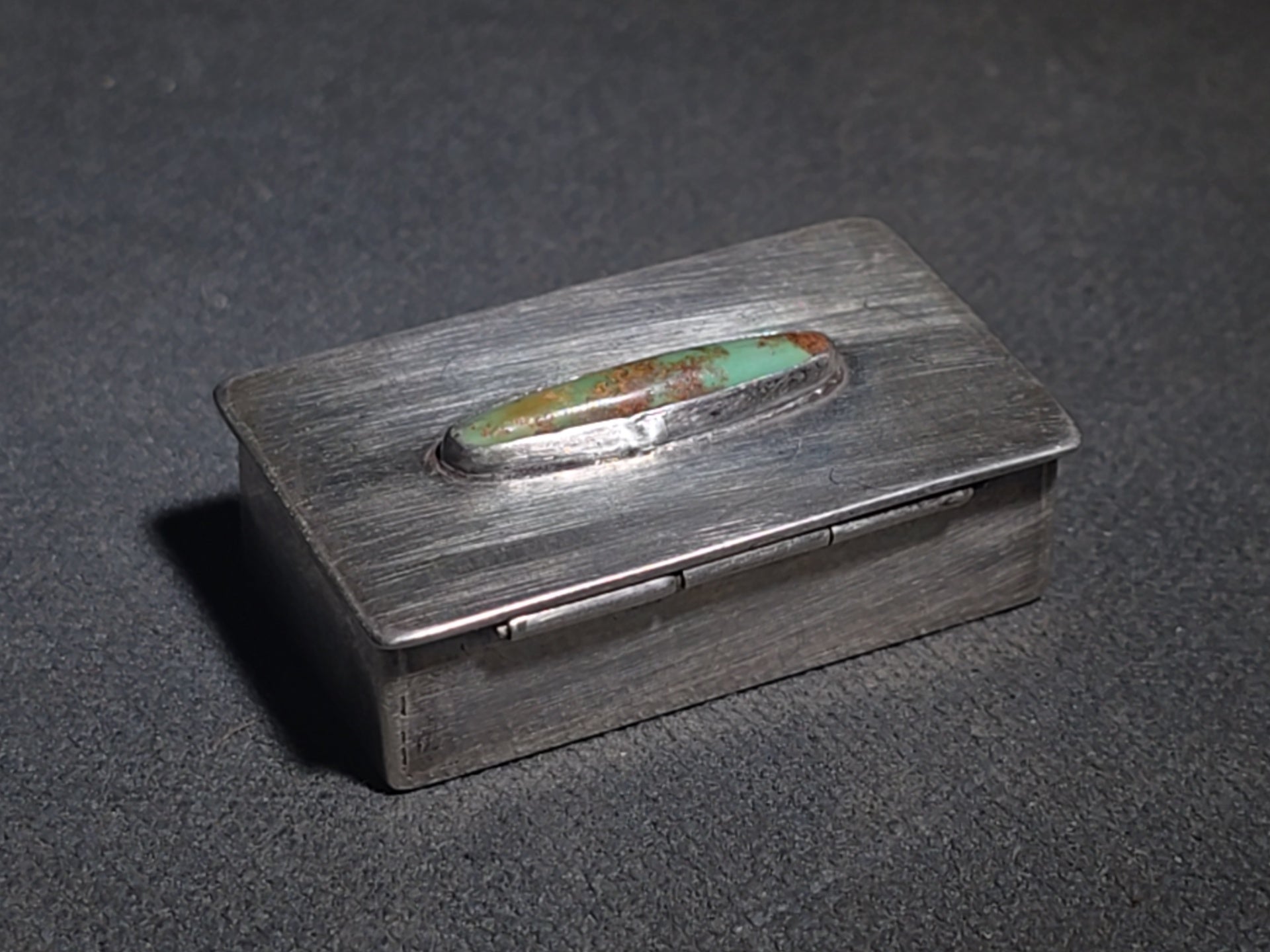 Vintage Unmarked Sterling Silver Southwestern Pill Box with Turquoise Cabochon