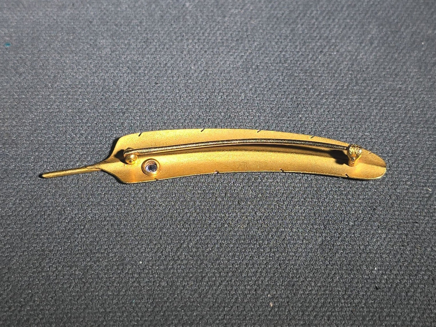 14K Gold Feather Brooch with Blue Stone Accent