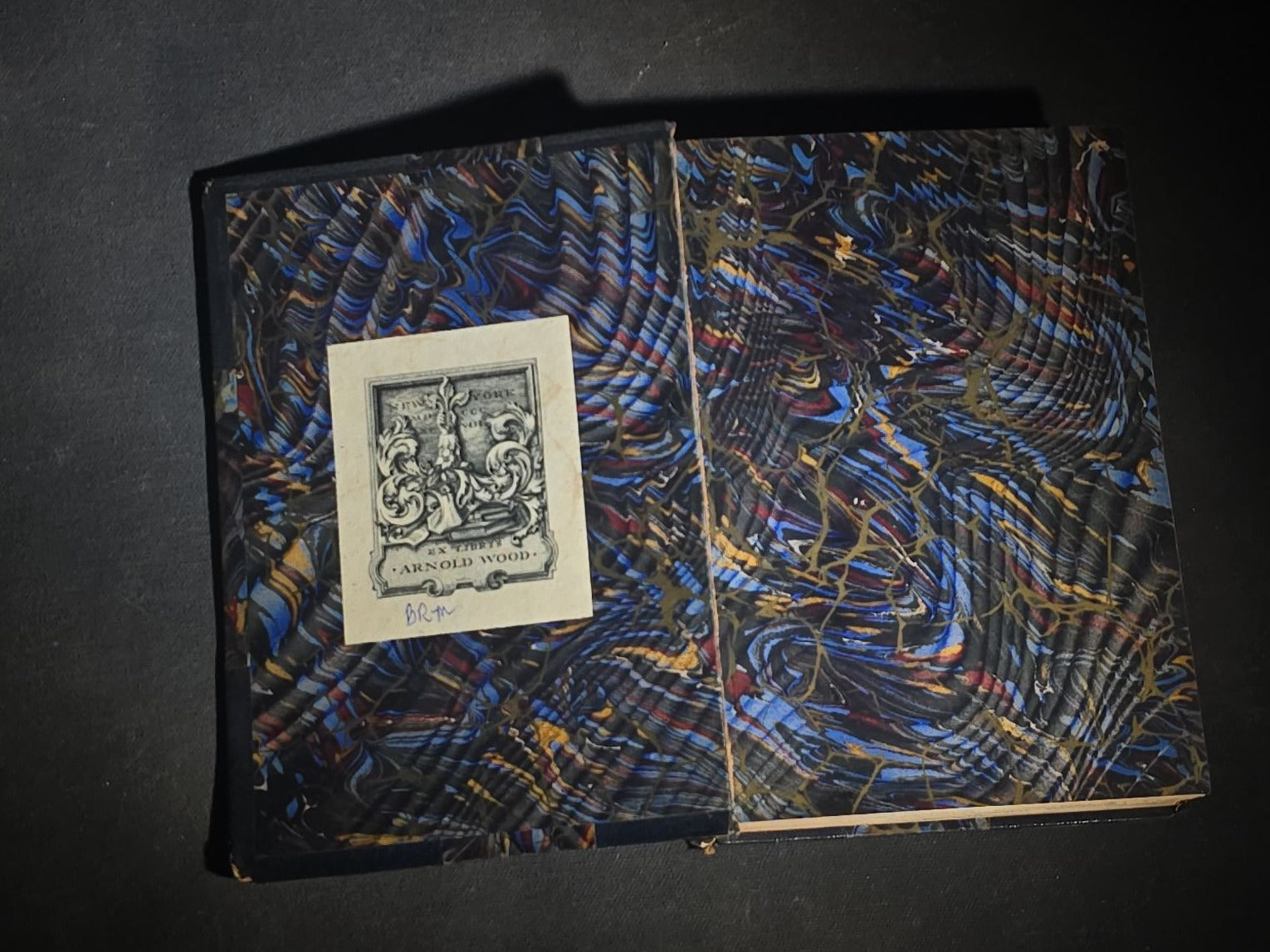 "Old Faces in New Masks" Antique Book by Robert Blakey with Etched Frontispiece by George Cruikshank, Published by W. Kent & Co., London, 1859, Arnold Wood Ex Libris Bookplate