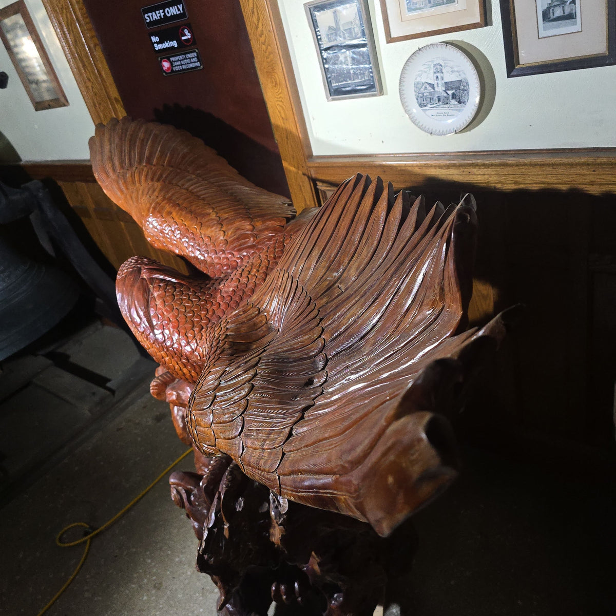 Vintage Large Carved Wood Eagle and Tigers Battle Royale Sculpture