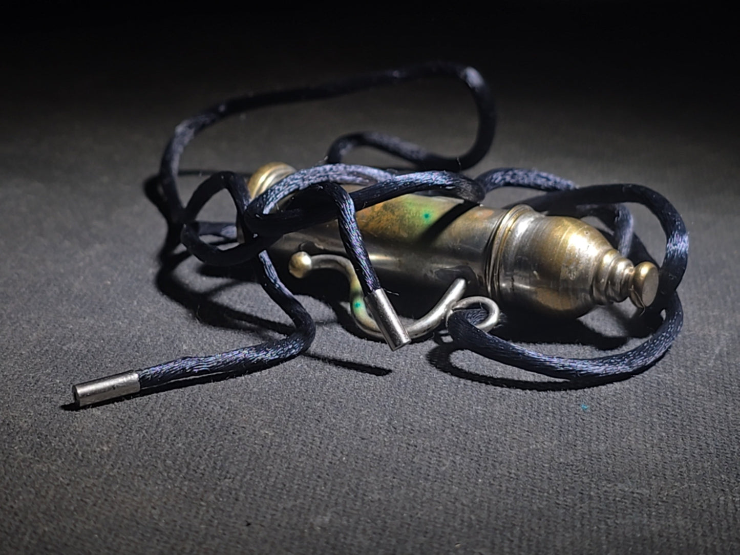 Antique Brass Nanny Bubble Blower with Crown Emblem, Cork Stopper, Wire Loop Wand, and Lanyard