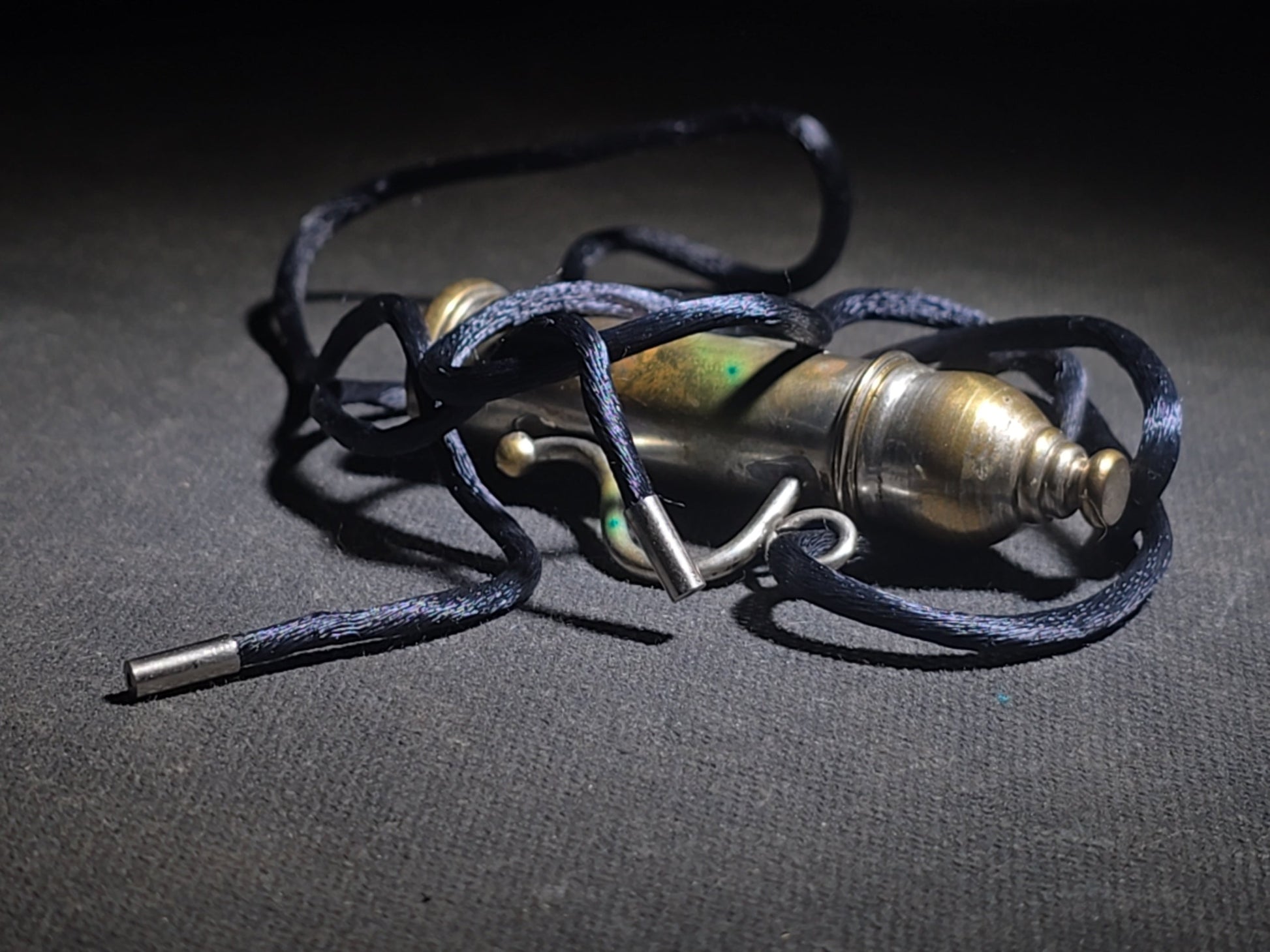 Antique Brass Nanny Bubble Blower with Crown Emblem, Cork Stopper, Wire Loop Wand, and Lanyard