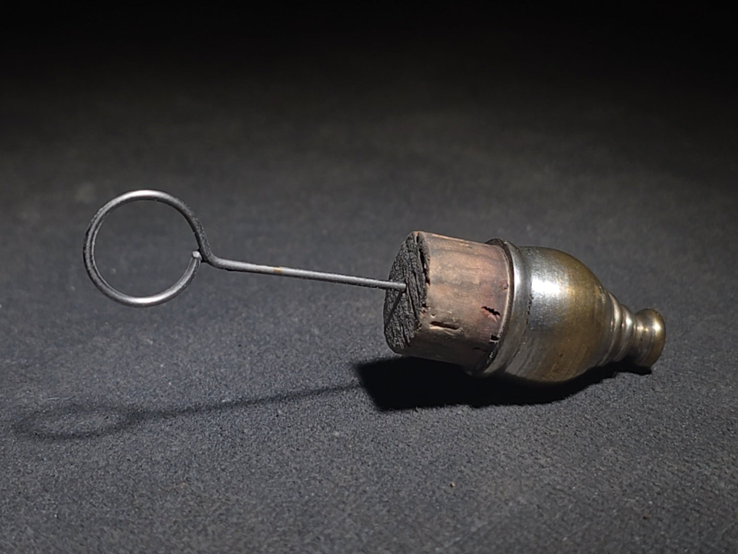 Antique Brass Nanny Bubble Blower with Crown Emblem, Cork Stopper, Wire Loop Wand, and Lanyard