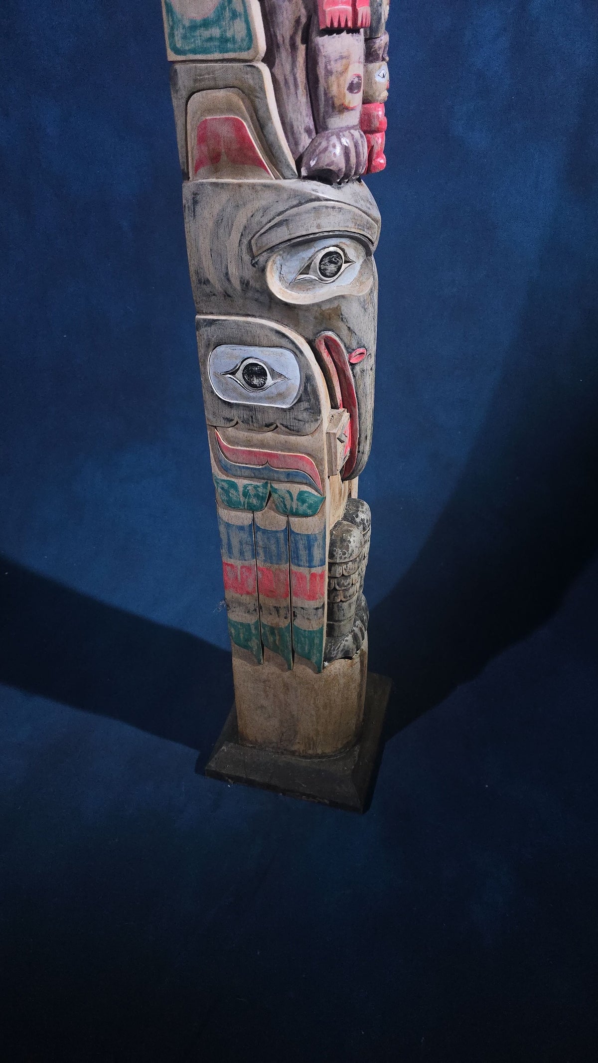 Vintage Carved and Painted Northwest Coast Style Totem Pole on Base