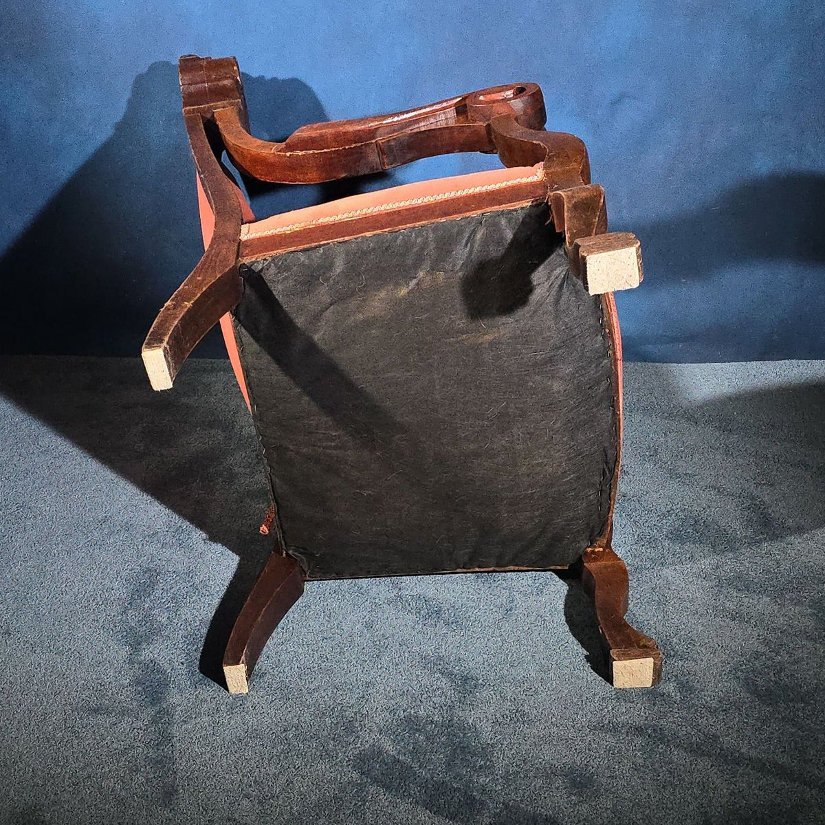 Antique Victorian Carved Parlor Armchair with Upholstered Footstool
