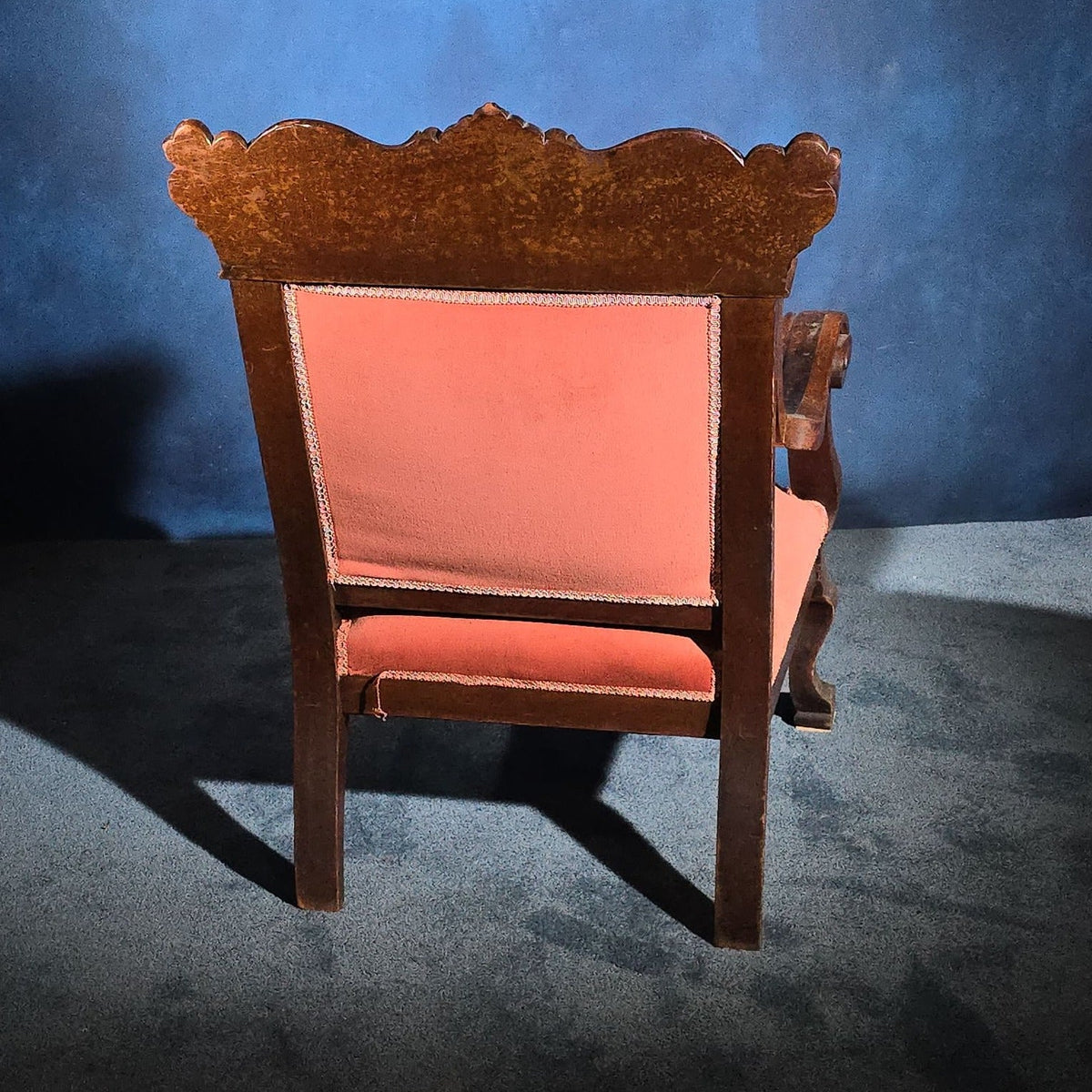 Antique Victorian Carved Parlor Armchair with Upholstered Footstool