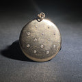 Lot 036 - Antique 14k Gold Round Locket Pendant with 12 Flush-Set Diamonds and Engraved Script Monogram, 1-1/2" W
