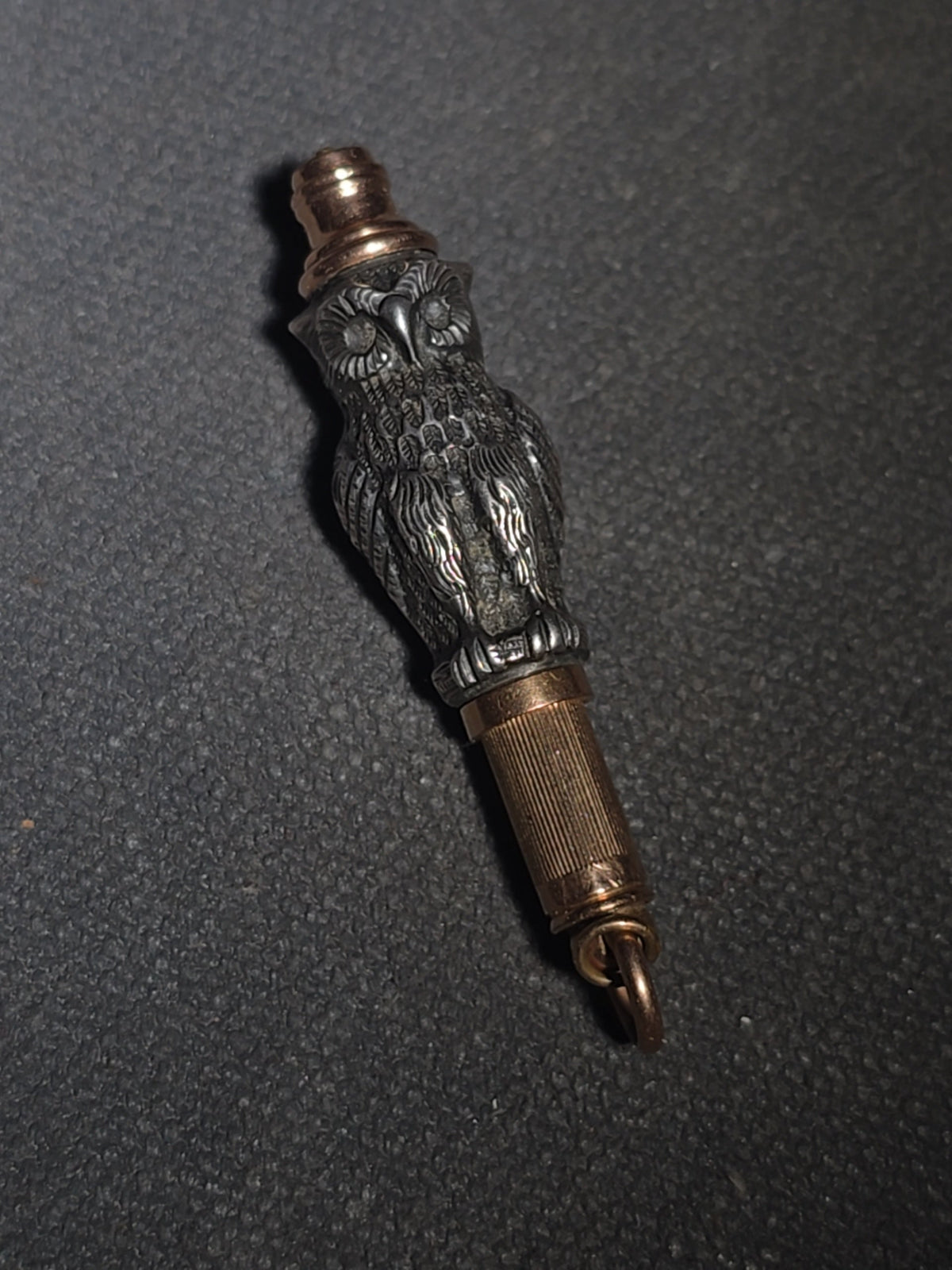 Antique Sterling Silver and 10K Gold Figural Owl Mechanical Pencil Fob