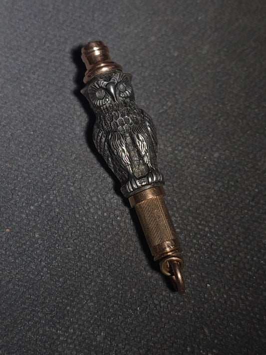 Antique Sterling Silver and 10K Gold Figural Owl Mechanical Pencil Fob