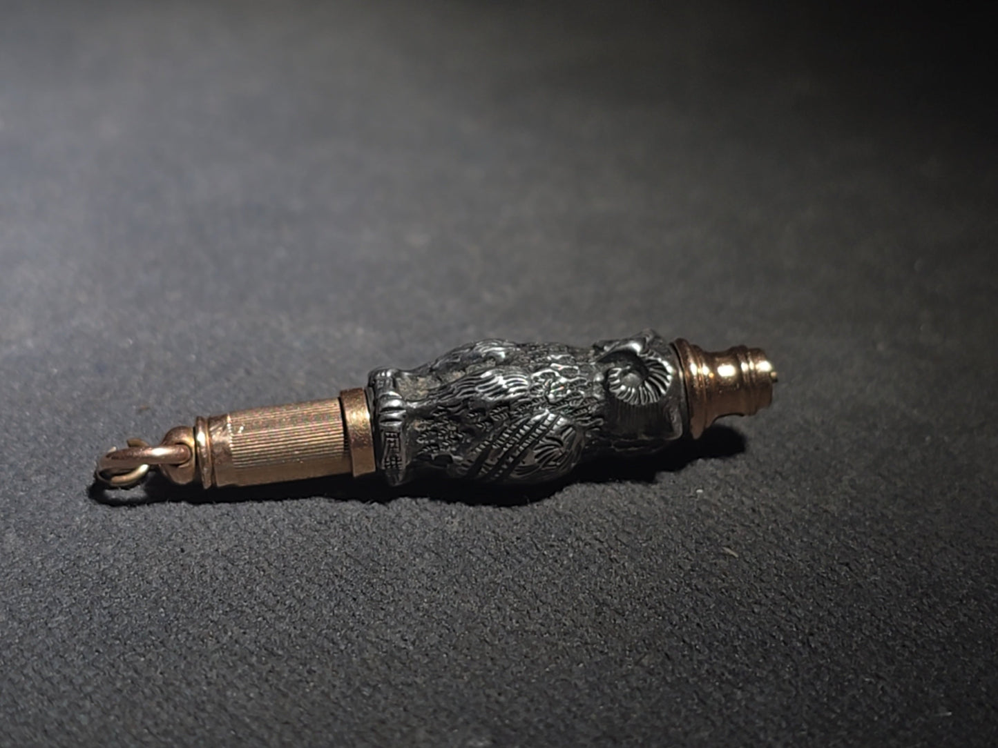 Antique Sterling Silver and 10K Gold Figural Owl Mechanical Pencil Fob