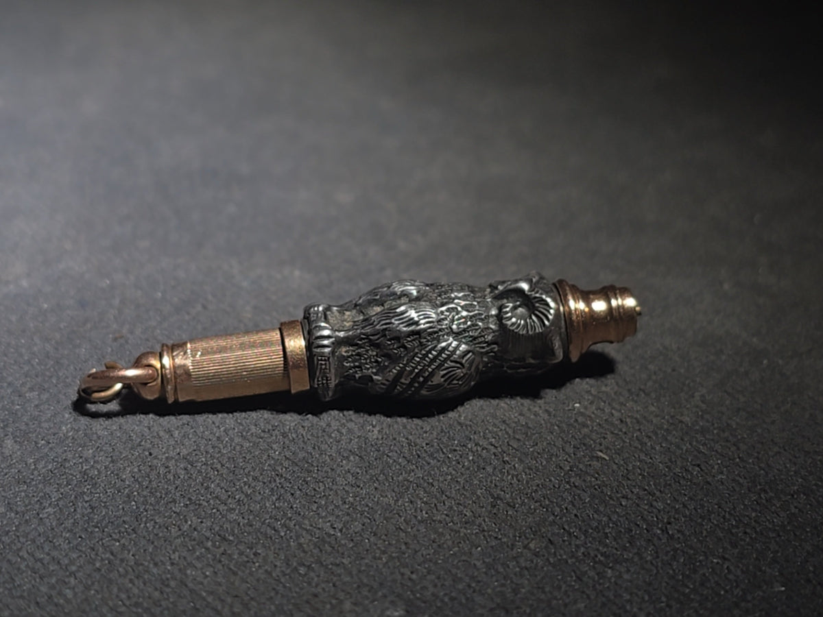 Antique Sterling Silver and 10K Gold Figural Owl Mechanical Pencil Fob